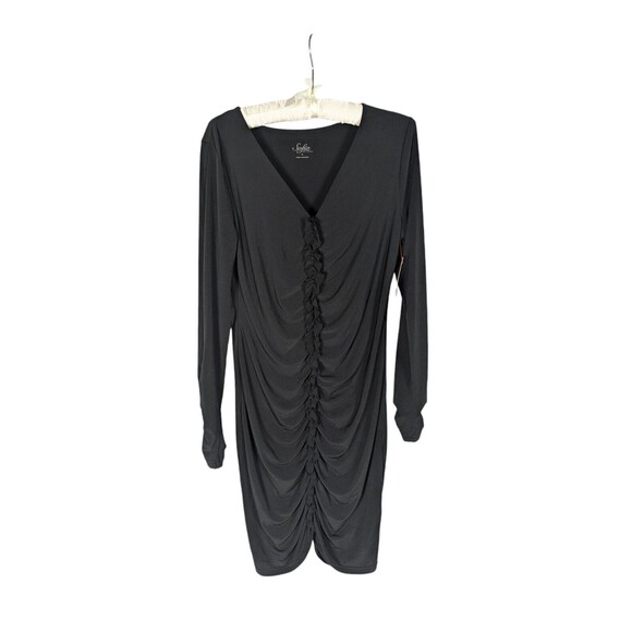 Sophia by Sophia Vergara Dress M Black Vneck Gathered Ruffle Long Sleeve Sheath - Picture 1 of 7